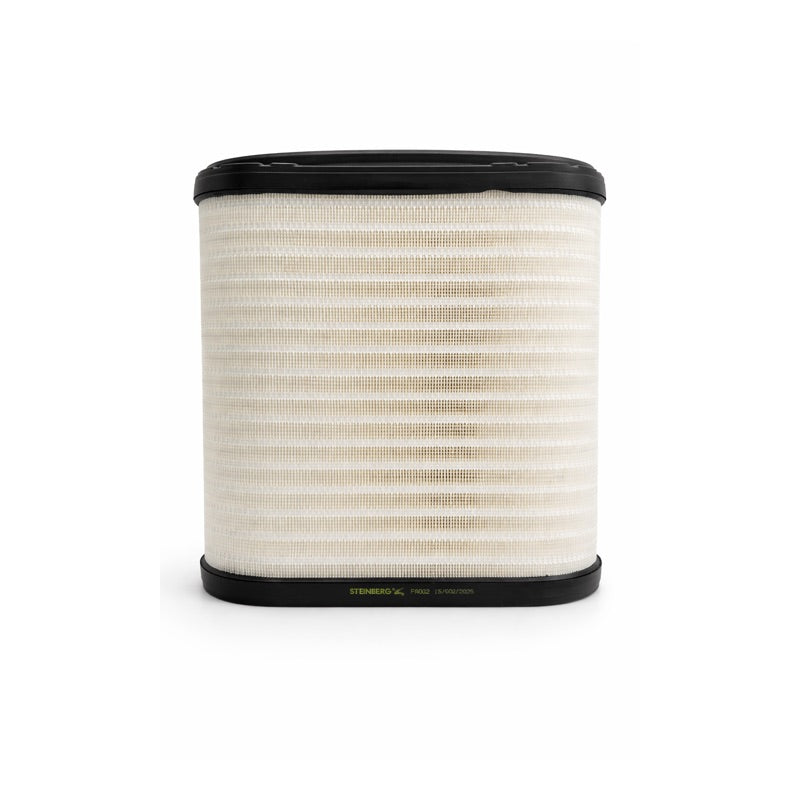 Round air filter with black rim on a white background