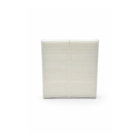 Rectangular white cabin air filter on a white background