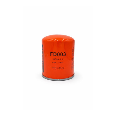 Orange air dryer filter with 'FD003' marking on a white background