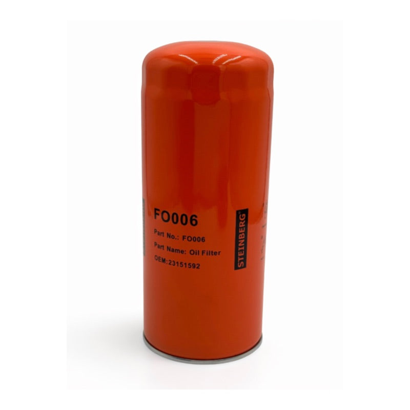 Orange oil filter with 'Steinberg' branding on a white background